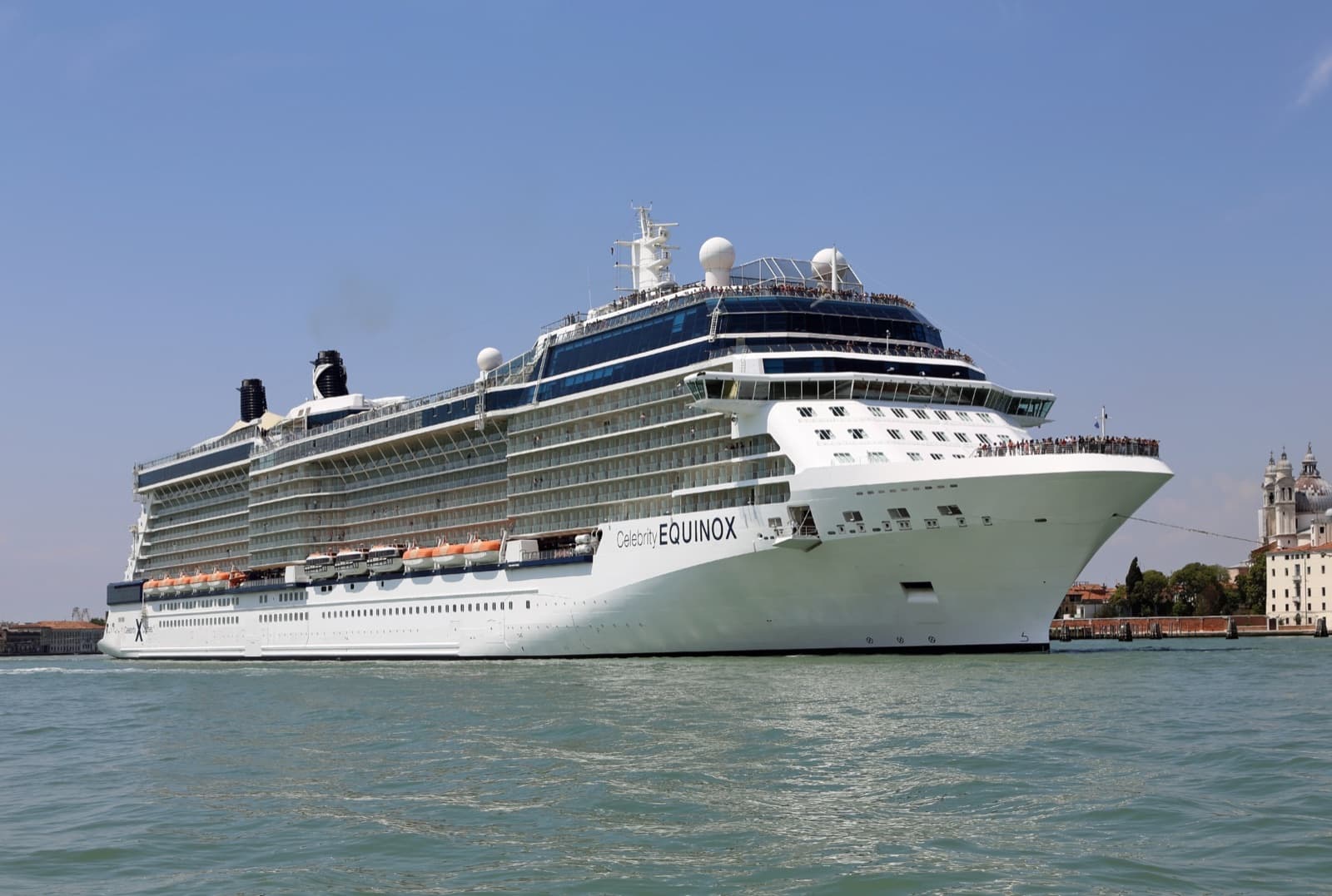 Celebrity Equinox under way in the Giudecca Canal, Venice