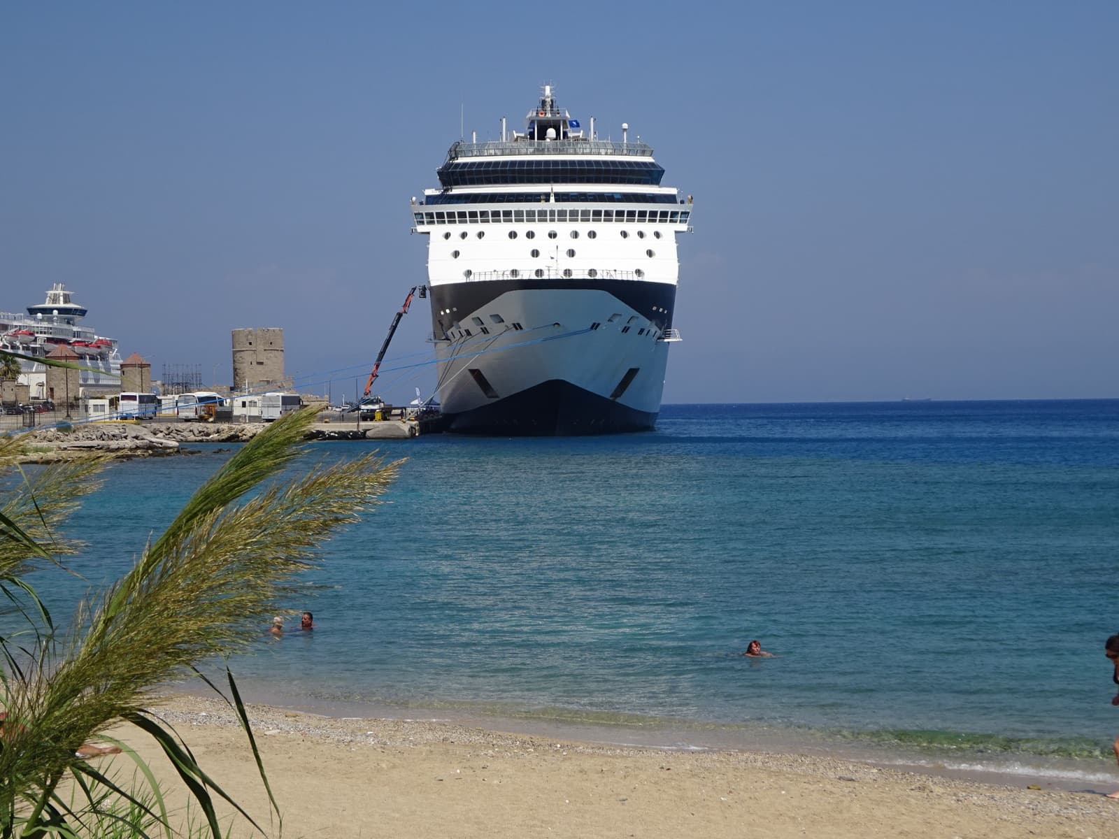 The bow of Celebrity Infinity at the Port of Rhodes
