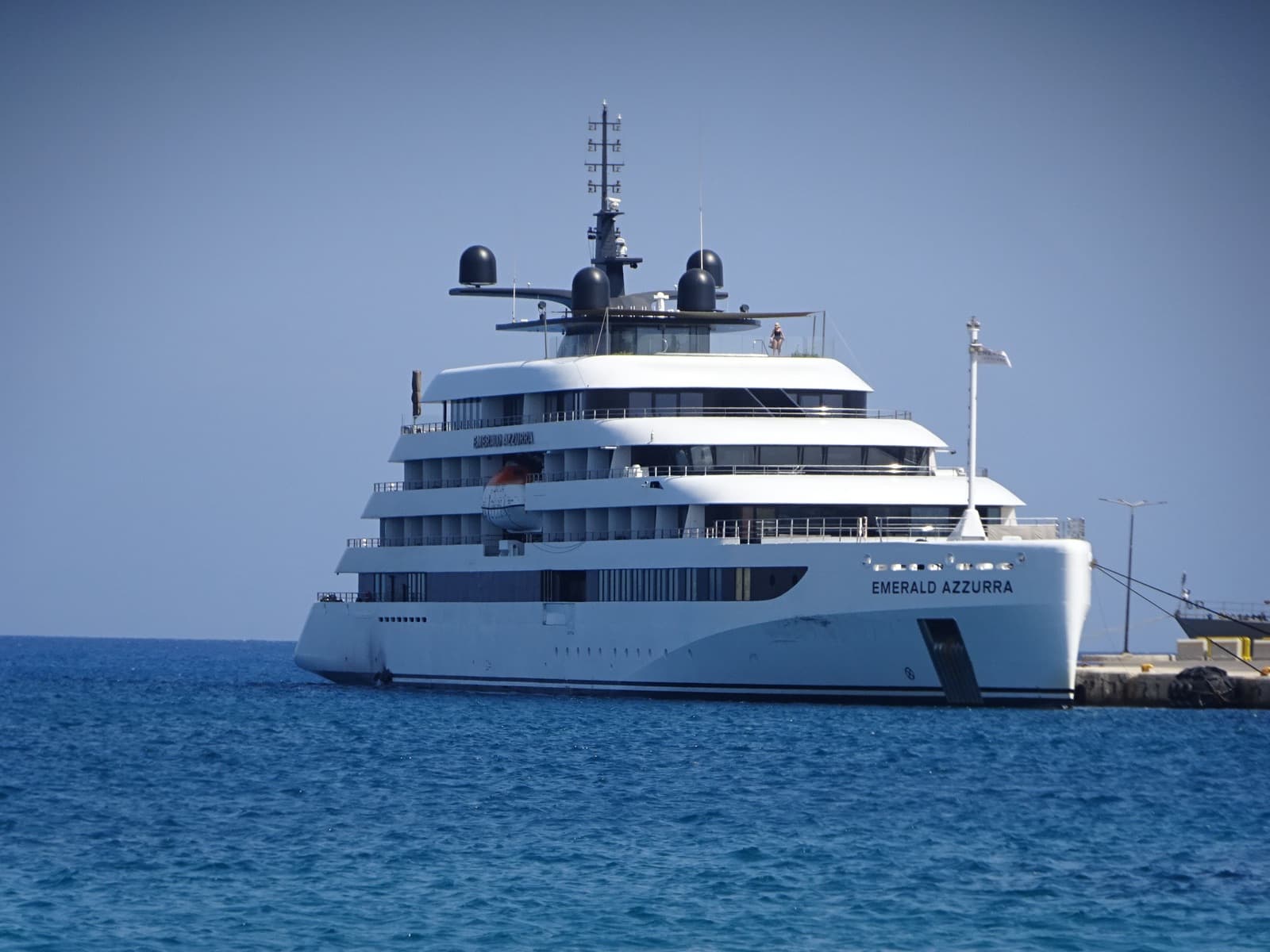 Emerald Azzurra moored at the quay in the Port of Rhodes, Greece