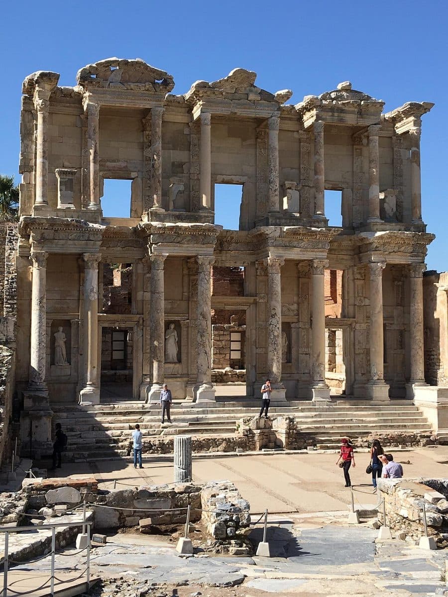 The full facade of the Library of Celsus under morning sun, Ephesus