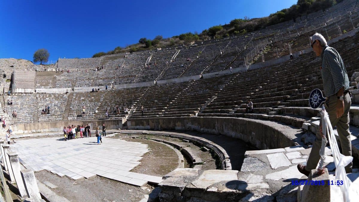 Guest overlooking the 24,000-seat Grand Theatre of Ephesus, setting of the riot in Acts 19