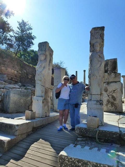 Couple at the Gate of Hercules on Curetes Street during a private Ephesus tour