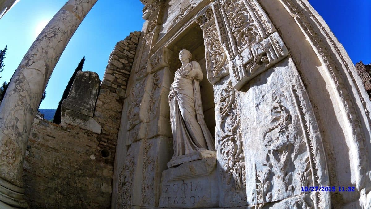 Statue of Sophia in her niche on the Library of Celsus, Ephesus