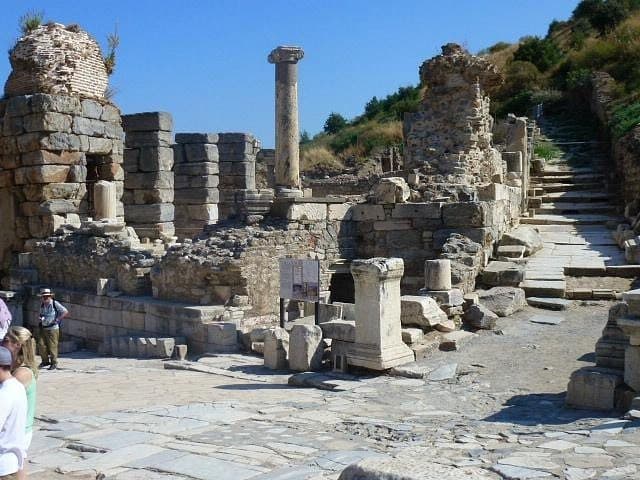 Quiet corner of Ephesus with original marble paving on a private tour