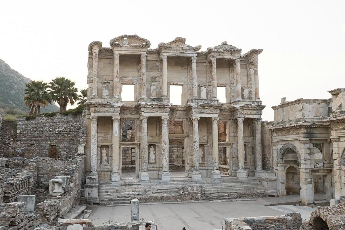 Empty Library of Celsus square on an early private tour, before the large groups arrive