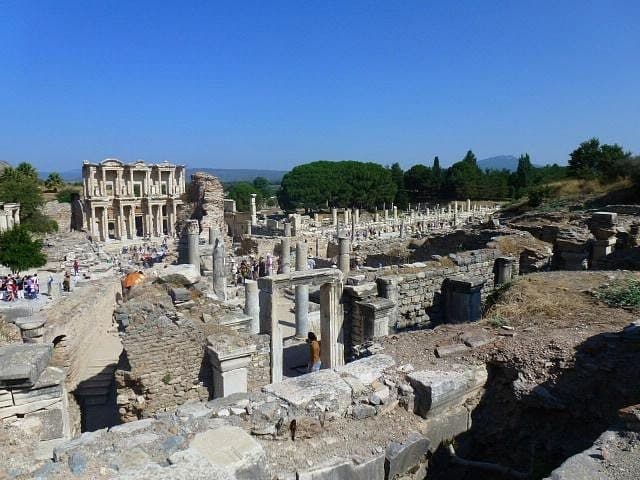 View over the agora toward the Library of Celsus from the upper path of Ephesus