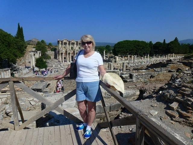 Guest on the viewing platform above the Library of Celsus, Ephesus